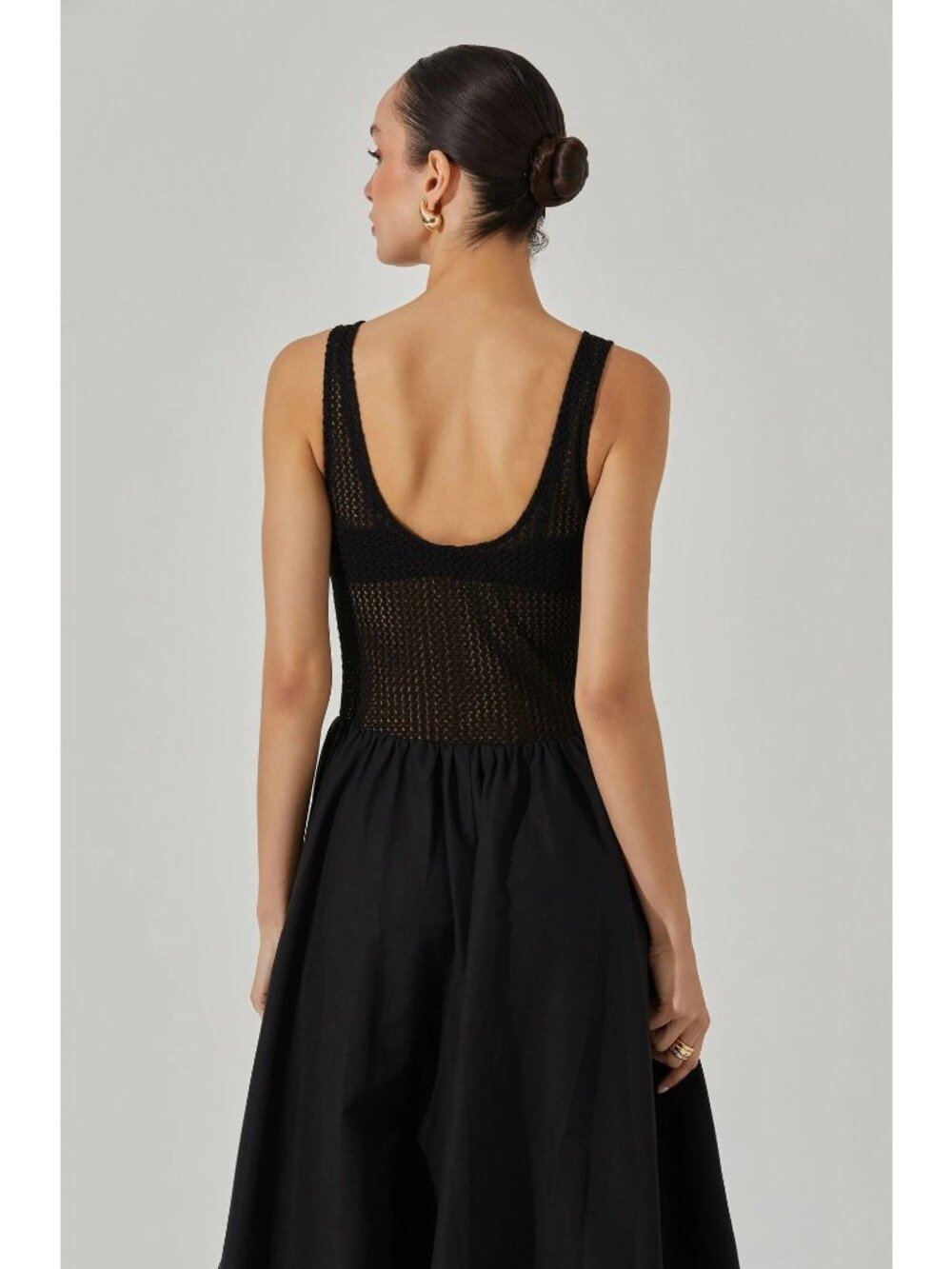 🆕ASTR Contrast Bubble Hem Mesh Top Midi Dress Medium Black - Picture 3 of 13